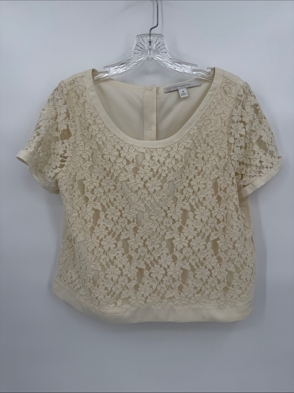 LC Conrad Lace Overlay Short Sleeve Top - Cream